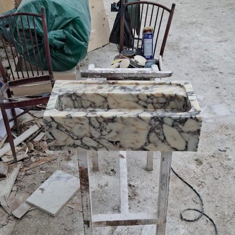 Calacatta Marble Bathroom Sink  Custom Floating Wall Mounted Luxury Basin