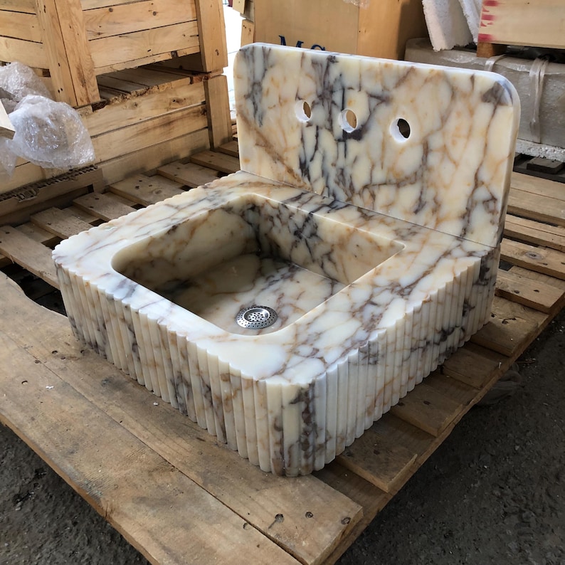 Calacatta Viola Marble Sink, Grooved Front, Hand Carved Sink, Marble Sink, Round Corner, Wall Sink, Special Order Sink, Bathroom Sink Vanity
