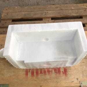 Handmade Glossy White Carrara Marble Sink, Fluted Front, Wall-Mounted or Countertop Vanity, 35x22x15cm Ideal for Bathroom, Office, Farmhouse