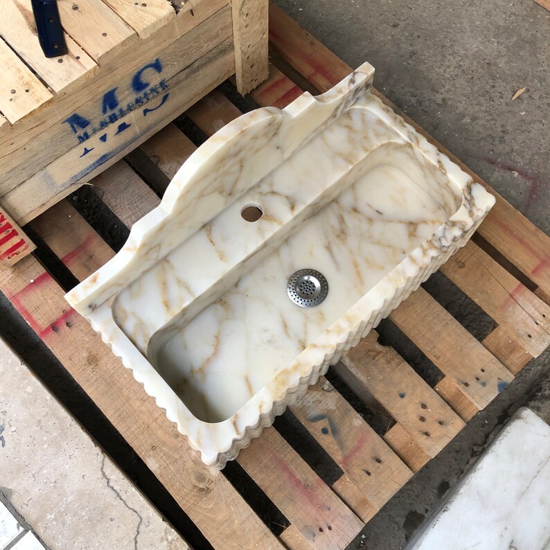 Calacatta Gold Marble Sink, Stone Sink, Hand Carved Sink, Marble Sink, Round Corner, Wall Sink, Special Order Sink, Sink Vanity