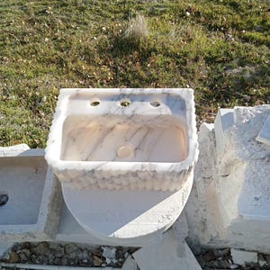 Calacatta Viola Marble Sink with Backsplash, Hand Carved Luxury Stone Basin, Custom Size Bathroom Vanity Sink, Wall Mount or Vessel
