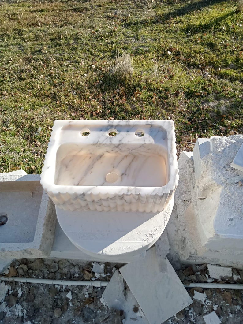 Calacatta Viola Marble Sink with Backsplash, Hand Carved Luxury Stone Basin, Custom Size Bathroom Vanity Sink, Wall Mount or Vessel