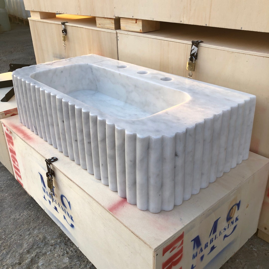 Handcrafted Carrara Marble Wall Mount Bathroom Sink: Custom Vanity
