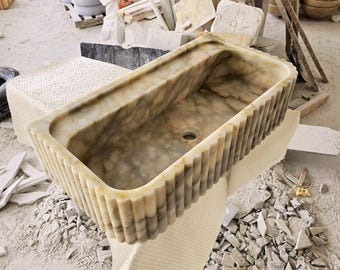 Handcarved Calacatta Viola Marble Sink: Custom Bathroom Vanity