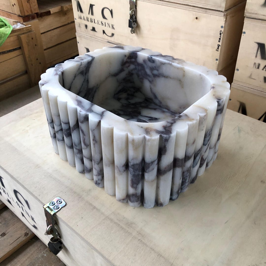 Calacatta Viola Marble Sink: Stone Bathroom Vanity with Grooves