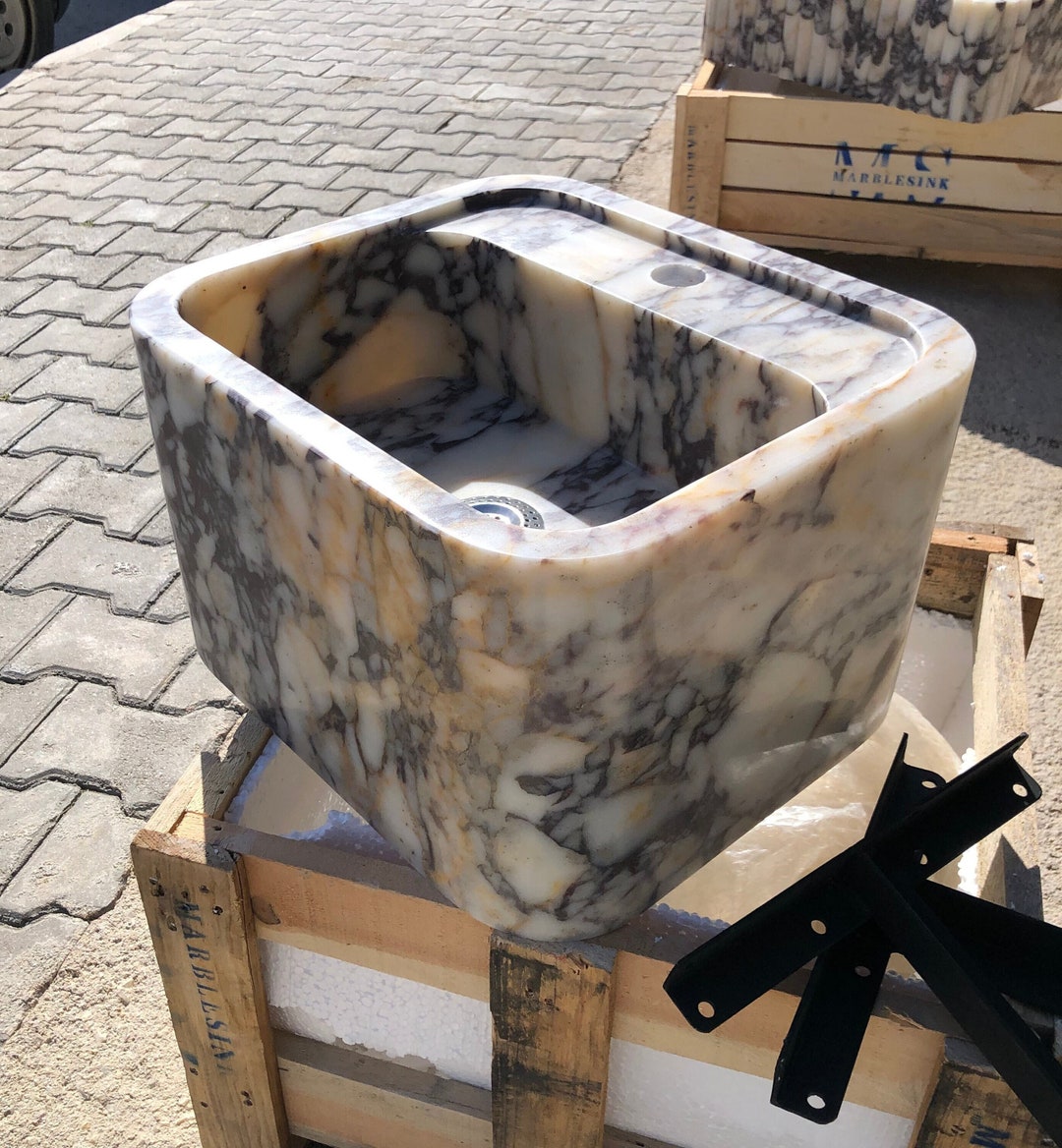 Calacatta Viola Marble Sink Wall Mount Bathroom Vanity