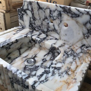 Calacatta Viola Marble Fluted Sink Wall Mount Marble Sink Marble Bathroom Sink Powder Room Sink Custom Vanity Top Natural Stone Marble Sink