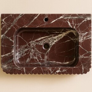 Rosso Levanto Marble Sink – Handmade Red Stone Bathroom Vanity, Wall Mount or Countertop, Custom Size Luxury Sink