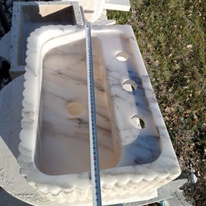 Calacatta Viola Marble Sink with Backsplash, Hand Carved Luxury Stone Basin, Custom Size Bathroom Vanity Sink, Wall Mount or Vessel