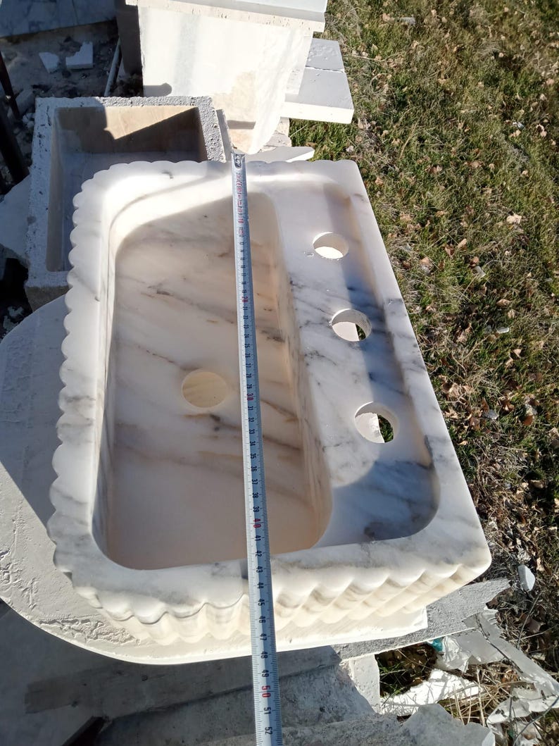 Calacatta Viola Marble Sink with Backsplash, Hand Carved Luxury Stone Basin, Custom Size Bathroom Vanity Sink, Wall Mount or Vessel