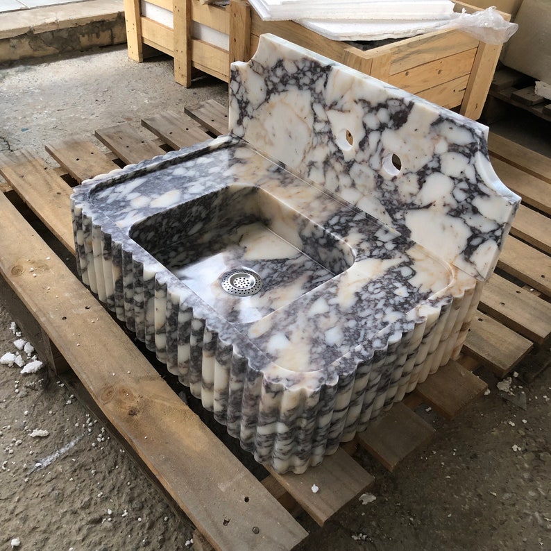 Calacatta Viola Marble Sink, Marble Countertop Sink, Wall Mounted Sink, Carved Sink, Custom Order Sink, Vanity Sinks, Powder Room Sinks Sink