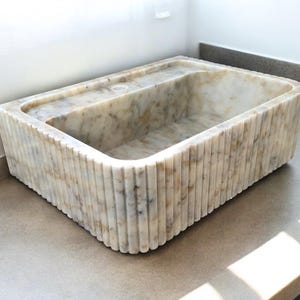 Calacatta Viola Marble Fluted Sink Wall Mount Marble Sink Marble Bathroom Sink Powder Room Sink Custom Vanity Top Natural Stone Marble Sink