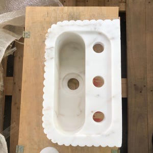 Handmade Fluted Calacatta Gold Marble Sink - Glossy White, Wall-Mounted or Countertop Bathroom Vanity, 35x22x15cm (13.8x8.7x5.9in)