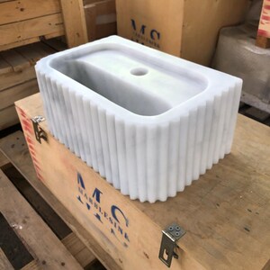 Handmade Carrara Marble Sink: Fluted Front Vanity, 35x22x15cm by MarbleSinkCo