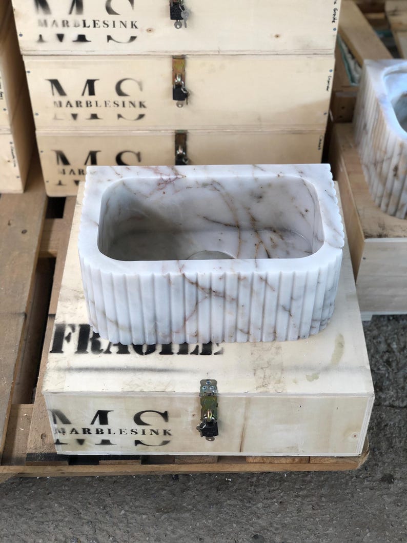 Elegant Bathroom Sink Wall Mount Marble Sink Marble Bathroom Sink Powder Room Sink Top Natural Stone Calacatta Marble Sink Custom Vanity