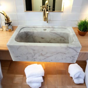 Calacatta Viola Marble Sink Wall Mount Marble Sink Marble Bathroom Sink Powder Room Sink Custom Vanity Top Natural Stone Marble Sink