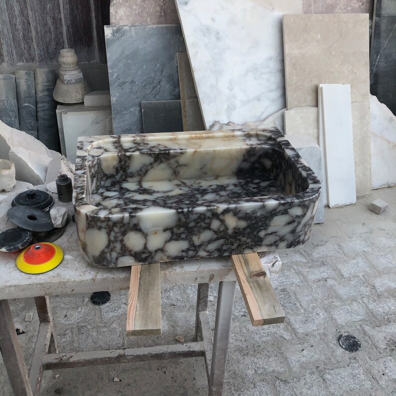 Calacatta Viola Marble Sink, Stone Sink, Hand Carved Sink, Marble Sink, Round Corner, Wall Sink, Special Order Sink, Sink Vanity