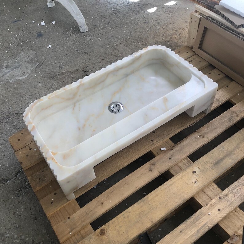 Calacatta Viola Marble Fluted Sink Wall Mount Marble Sink Marble Bathroom Sink Powder Room Sink Custom Vanity Top Natural Stone Marble Sink