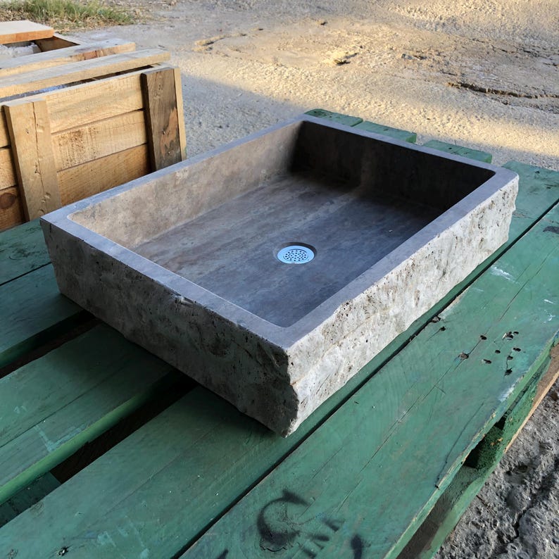 Travertine Sink Split Face Design - 100% Natural Stone - Handcrafted - Sink for Bathroom - Stone Sink - Marble Sink - Rustic Designs