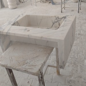 Light Veined White Marble Sink Marble Bathroom Sink Wall Mounted Marble Sink Marble Vanity Top Carrara Sink Powder Room Sink Custom Vanity