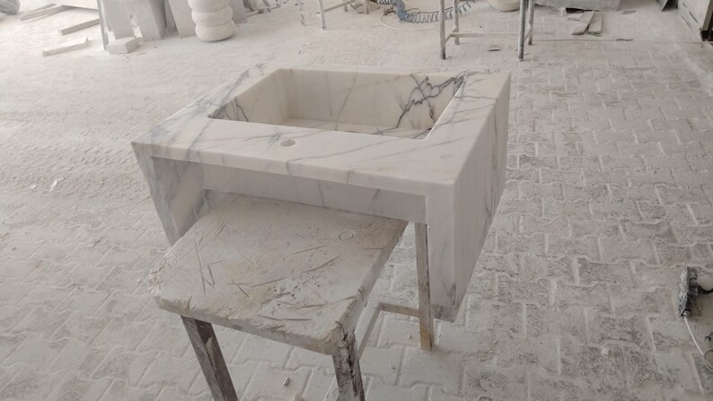Light Veined White Marble Sink Marble Bathroom Sink Wall Mounted Marble Sink Marble Vanity Top Carrara Sink Powder Room Sink Custom Vanity