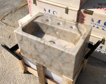 Calacatta Viola Marble Sink, Handmade Wall Mount or Countertop Bathroom Basin