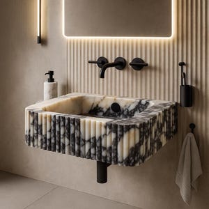 Custom Size Handcarved Calacatta Viola Marble Sink – A Luxurious Vessel Sink Ideal for Bathroom Vanities