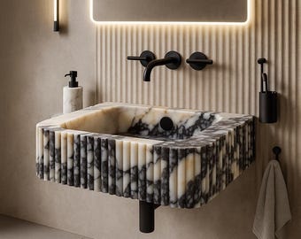 Custom Size Handcarved Calacatta Viola Marble Sink – A Luxurious Vessel Sink Ideal for Bathroom Vanities