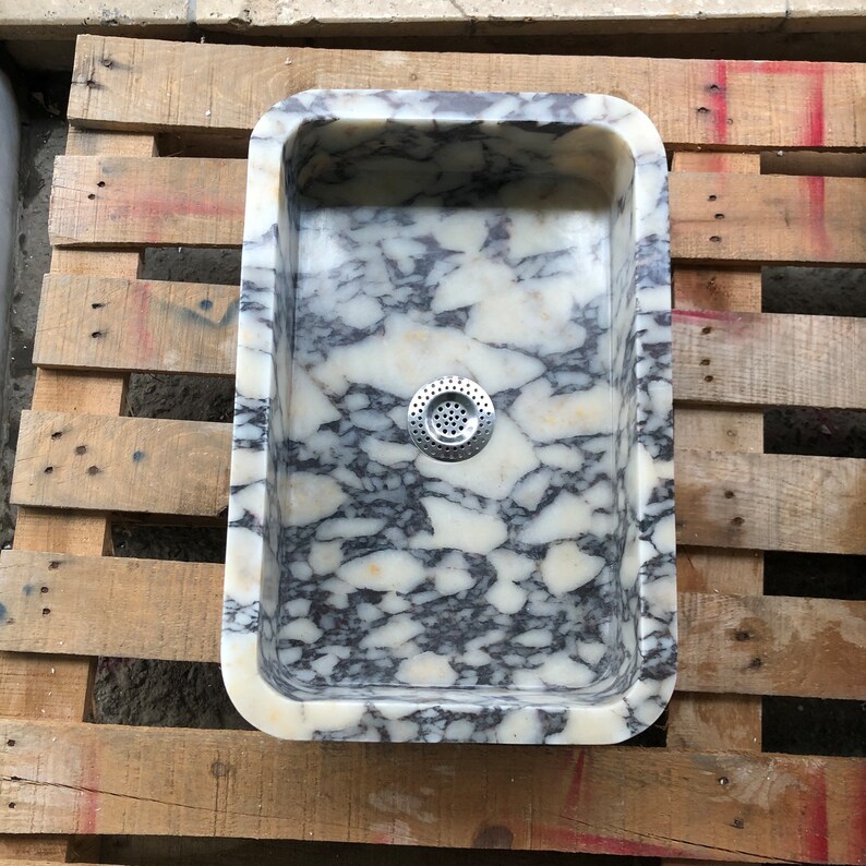 Handmade Calacatta Viola Marble Sink: Customizable Rectangle Bathroom Vanity  Powderroom Sink
