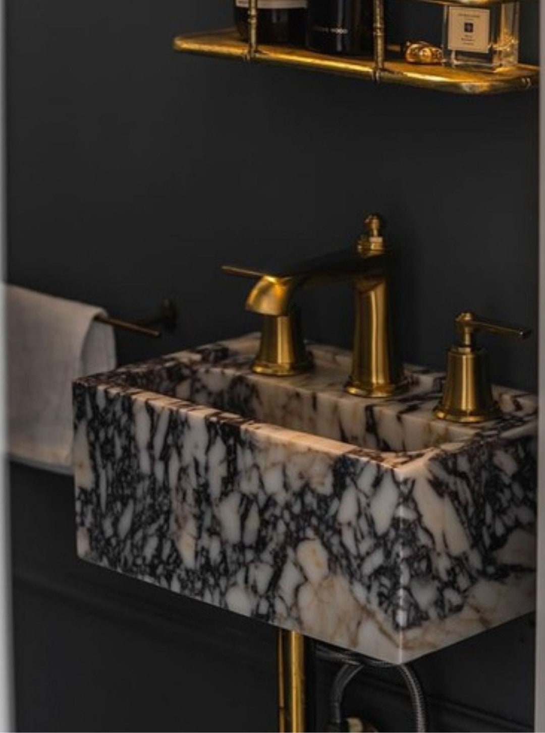 Elegant Bathroom Sink Wall Mount Marble Sink Marble Bathroom Sink Powder Room Sink Top Natural Stone Calacatta Marble Sink Custom Vanity