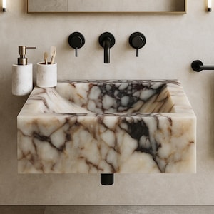 Calacatta Viola Wall‑Mount Marble Sink | Luxury Floating Stone Basin | No Overflow | Handcrafted by MarbleSinkCo