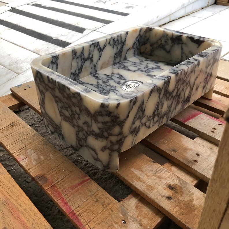 Handmade Calacatta Viola Marble Sink: Customizable Rectangle Bathroom Vanity  Powderroom Sink