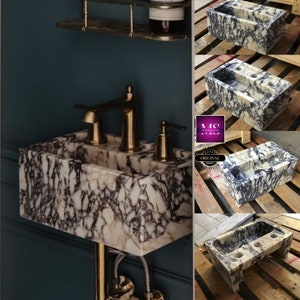 Elegant Bathroom Sink Wall Mount Marble Sink Marble Bathroom Sink Powder Room Sink Top Natural Stone Calacatta Marble Sink Custom Vanity