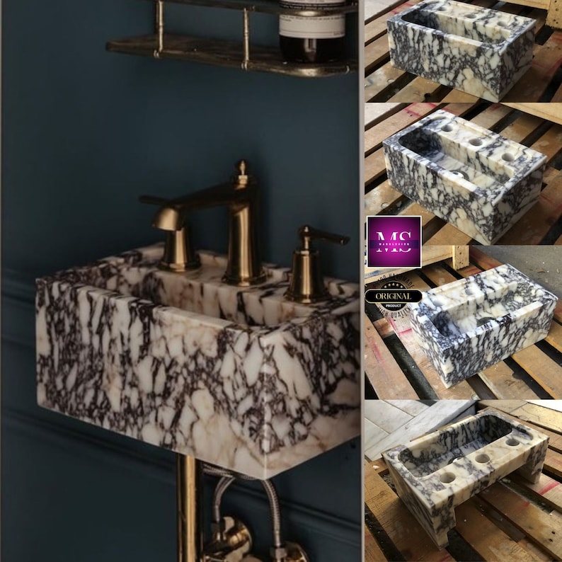 Elegant Bathroom Sink Wall Mount Marble Sink Marble Bathroom Sink Powder Room Sink Top Natural Stone Calacatta Marble Sink Custom Vanity