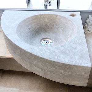 Travertine Corner Sink: Stone Marble Bathroom Vanity by MarbleSinkCo