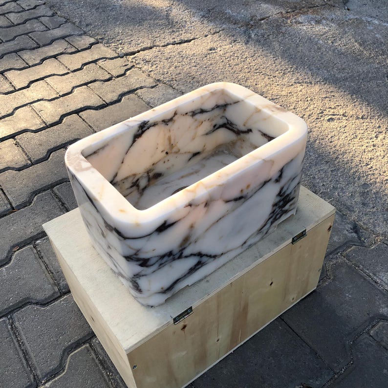 Calacatta Viola Marble Sink, Custom Order Marble Sink, Marble Washbasin, Powder Room sink, Hand Carved Sink, Wall Mounted Sink