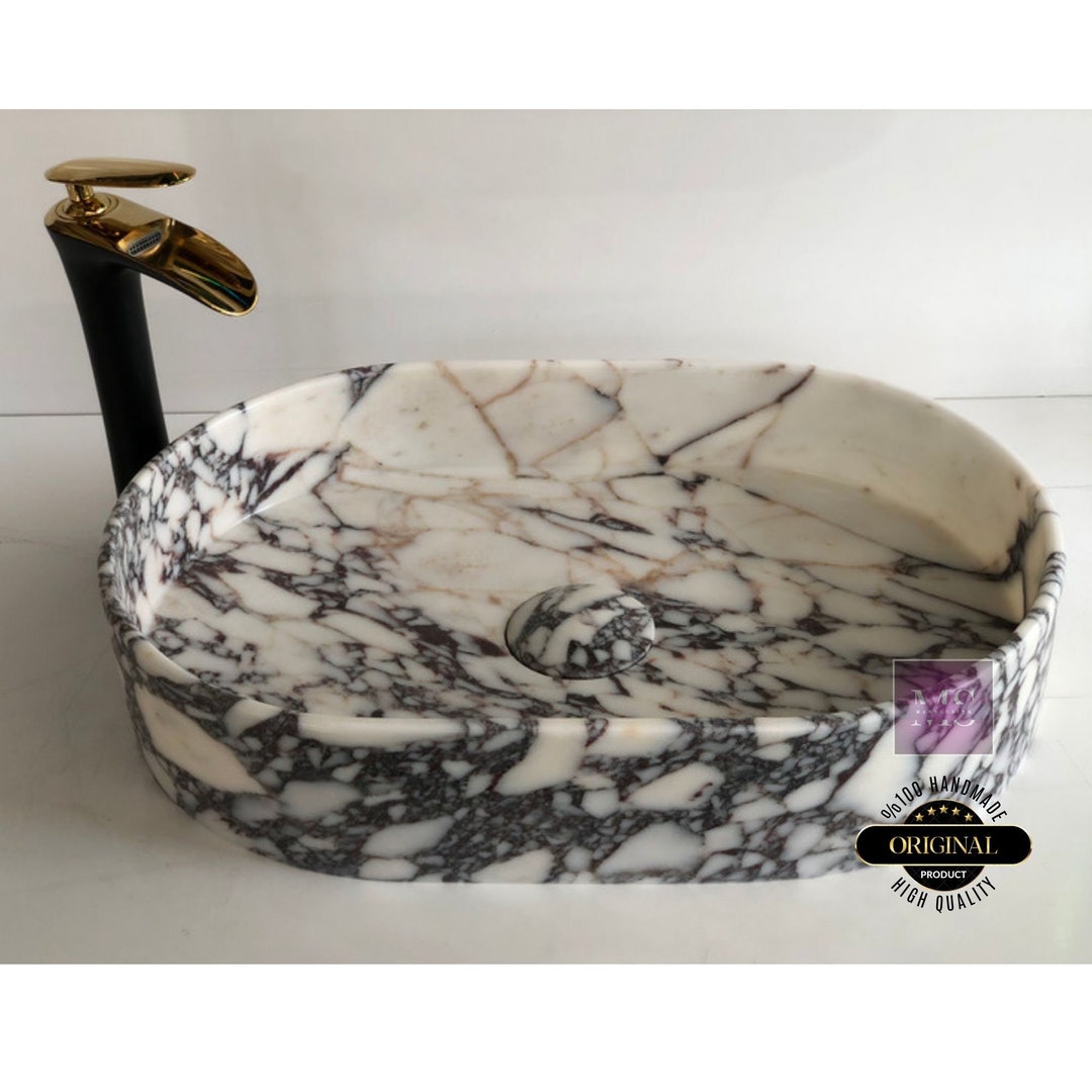 Handcrafted Calacatta Viola Marble Vessel Sink: Rustic Bathroom Elegance