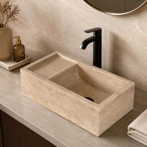 Small Travertine Wall Mount Sink + Powder Room Vessel Basin
