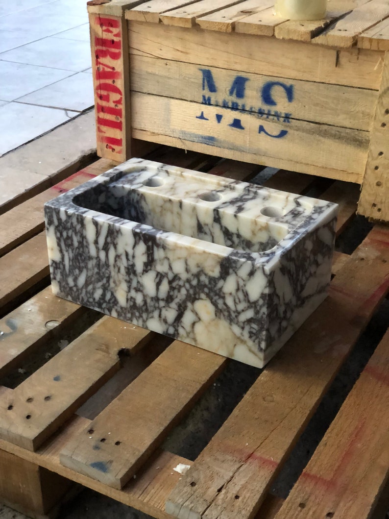 natural stone sink, rectangular sink, matte marble sink, farmhouse sink, calacatta viola sink, marble sink, stone sink, large sink, bathroom sink, large bathroom sink, small bathroom sink, white grey sink, white marble sink