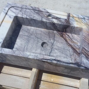 Carrara Marble Sink with Backsplash - Wall Mounted Marble Bathroom Sink, Marble Vanity Top, White Marble Powder Room Sink - Custom Vanity