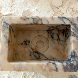 Elegant Calacatta Marble Sink, Wall-Mounted or Countertop, Custom Bathroom Vanity, Luxury Powder Room Sink, Real Natural Stone Sink