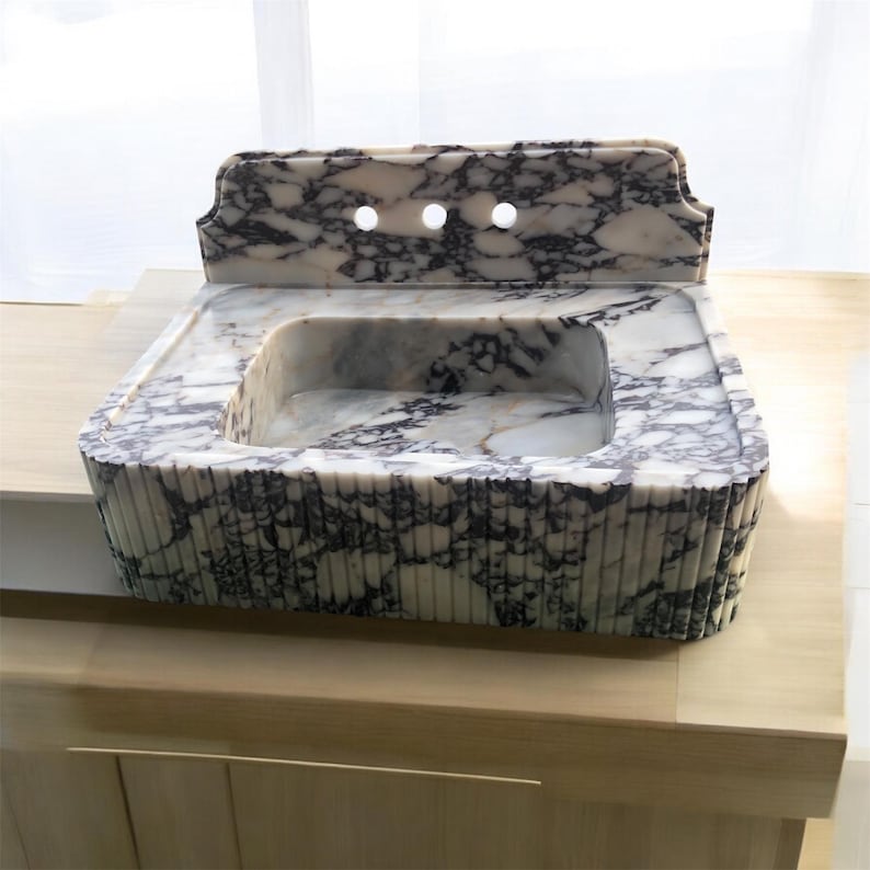 Calacatta Viola Marble Sink, Grooved Front, Hand Carved Sink, Marble Sink, Round Corner, Wall Sink, Special Order Sink, Sink Vanity