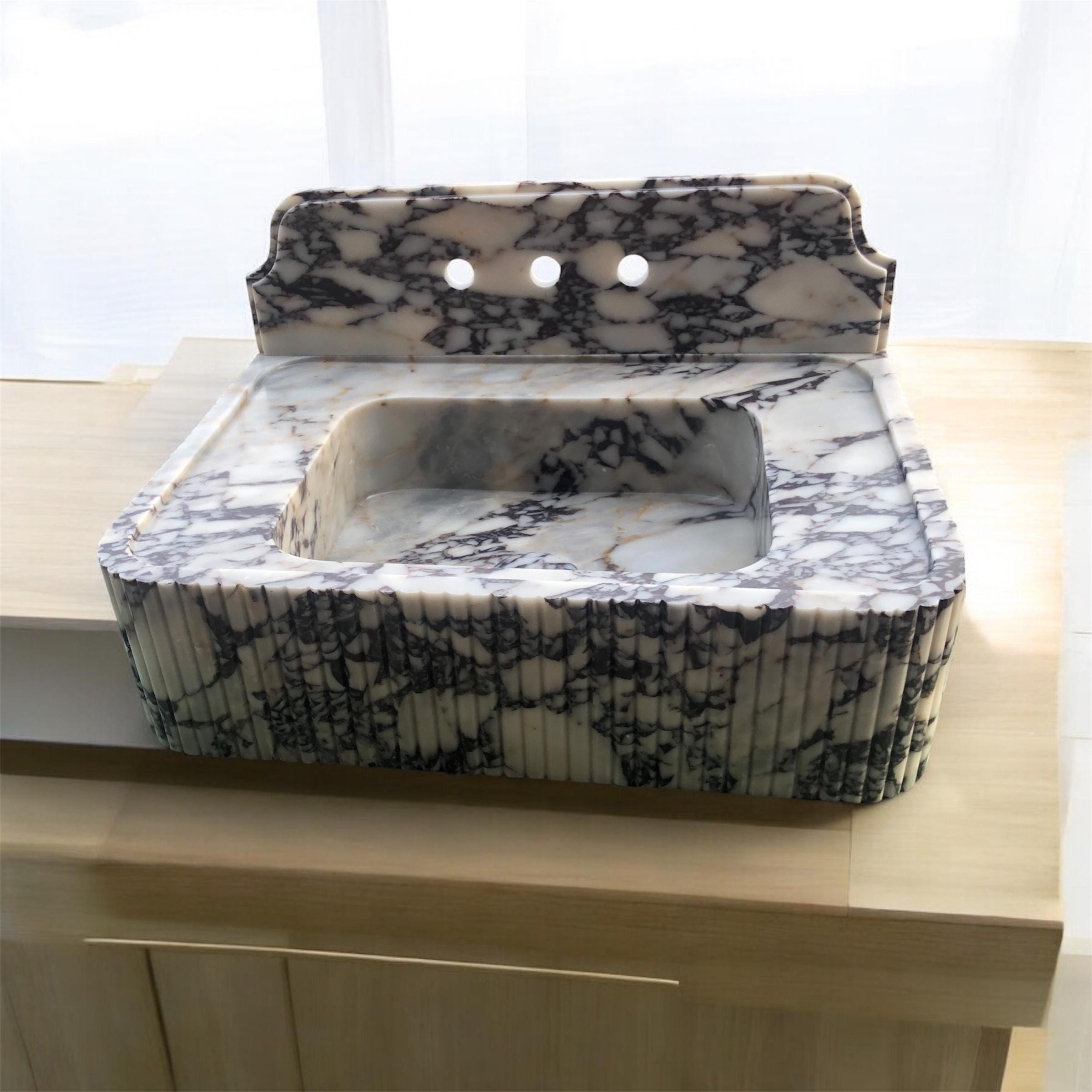 Calacatta Viola Marble Sink, Grooved Front, Hand Carved Sink, Marble Sink, Round Corner, Wall Sink, Special Order Sink, Bathroom Vanity