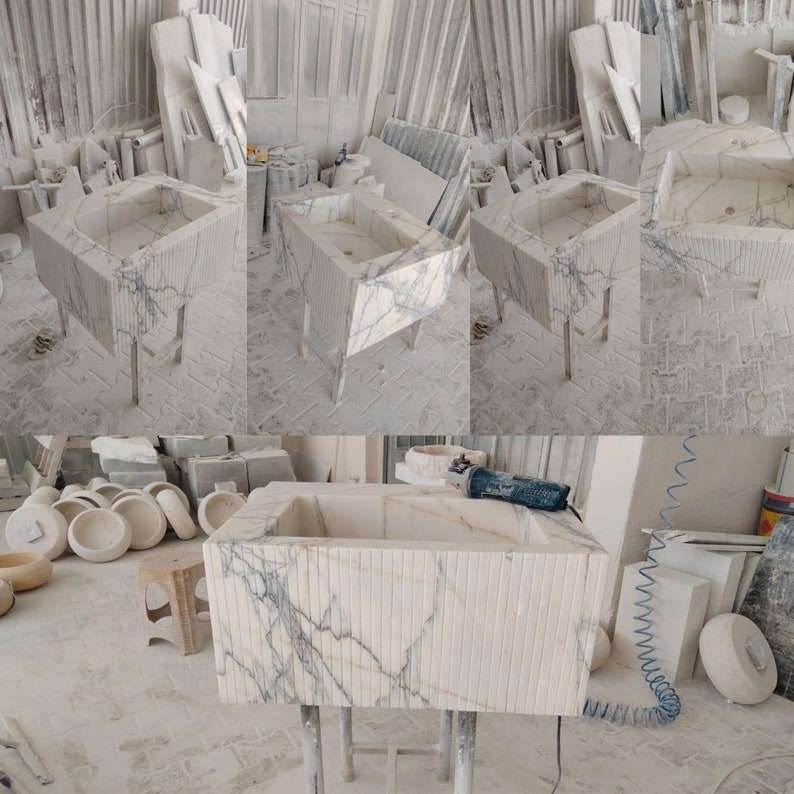 Light Veined White Marble Sink Marble Bathroom Sink Wall Mounted Marble Sink Marble Vanity Top Carrara Sink Powder Room Sink Custom Vanity