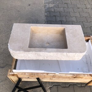 Travertine Sink, Rustic Design,  100% Natural Stone, Handcrafted - Custom Sink, Chiseled Sink, Rustic Sink, Handmade Design, Wall Sink Travertine Sink: Rustic Chiseled Natural Stone Bathroom Vanity