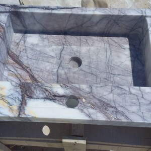 Carrara Marble Sink with Backsplash - Wall Mounted Marble Bathroom Sink, Marble Vanity Top, White Marble Powder Room Sink - Custom Vanity