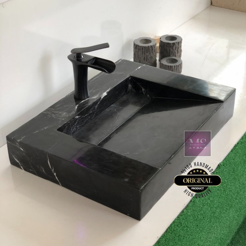 Nero marguina Marble for Bathroom Sink Black Marble Sink Wall Mount Marble Sink  Custom Vanity Top Custom Marble Sink Powder Room Sink