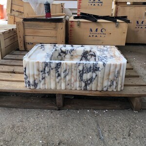 Calacatta Viola Marble Fluted Sink Wall Mount Marble Sink Marble Bathroom Sink Powder Room Sink Custom Vanity Top Natural Stone Marble Sink