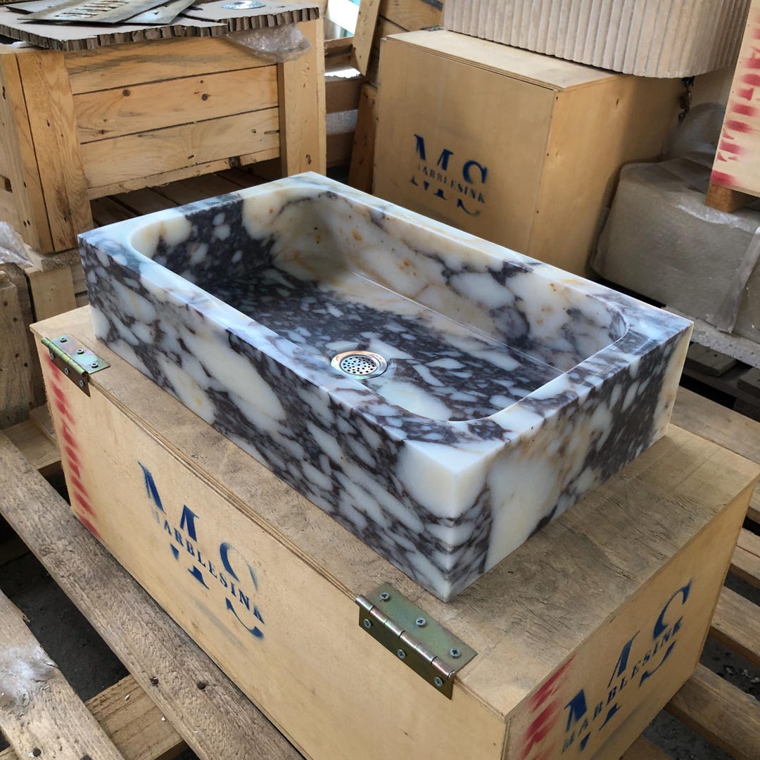 Elegant Calacatta Viola Marble Sink: Wall Mount Bathroom Vanity