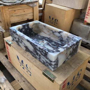 Elegant Calacatta Viola Marble Sink: Wall Mount Bathroom Vanity by MarbleSinkCo
